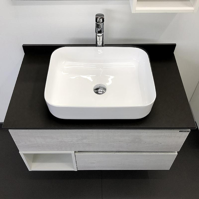 Тумба с раковиной Comforty Прага 90 00-00014424 подвесная Дуб белый Белая глянцевая Графит, купить, цена, заказать, магазин, доставка, скидка, промокод, купить, цена, заказать, магазин, доставка, скидка, промокод