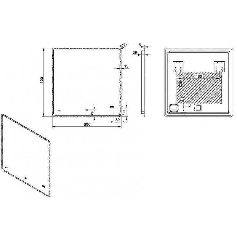 Зеркало Esbano 80 ESMI2073TDS с подсветкой с сенсорным выключателем с подогревом и часами, купить, цена, заказать, магазин, доставка, скидка, промокод, купить, цена, заказать, магазин, доставка, скидка, промокод