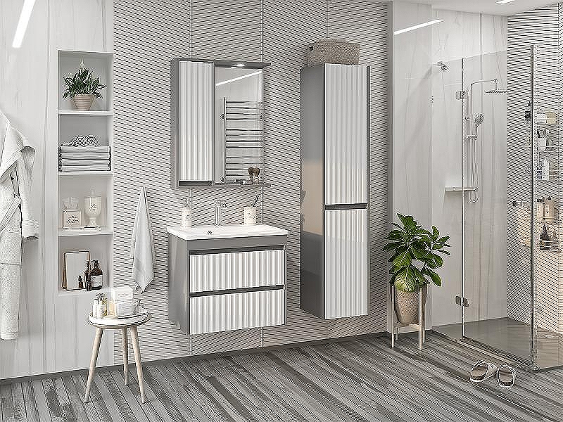 Зеркало со шкафом Brevita Balaton 65 L BAL-04065-01-01Л с подсветкой Белое матовое Серое матовое, купить, цена, заказать, магазин, доставка, скидка, промокод, купить, цена, заказать, магазин, доставка, скидка, промокод