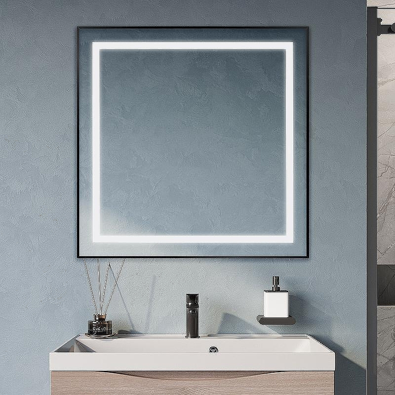 Зеркало BelBagno Kraft 80 SPC-KRAFT-800-800-SENS-NERO с подсветкой Черное с сенсорным выключателем, купить, цена, заказать, магазин, доставка, скидка, промокод, купить, цена, заказать, магазин, доставка, скидка, промокод