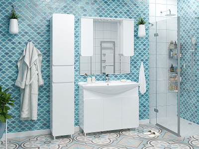 Зеркало со шкафом Misty Чегет 105 П-Чег-02105-01Л с подсветкой Белое глянцевое