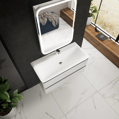 Тумба под раковину AQUAme S4 100 AQM900410WH подвесная цвет Белый глянцевый