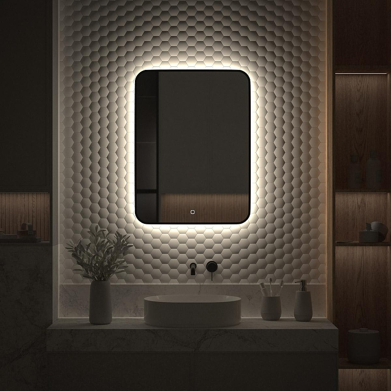 Зеркало Defesto Aura 60х80 DF 2967S с подсветкой 25W-4500K/Сенсорный выключатель/Нейтральный белый свет/Черная рама, купить, цена, заказать, магазин, доставка, скидка, промокод, купить, цена, заказать, магазин, доставка, скидка, промокод