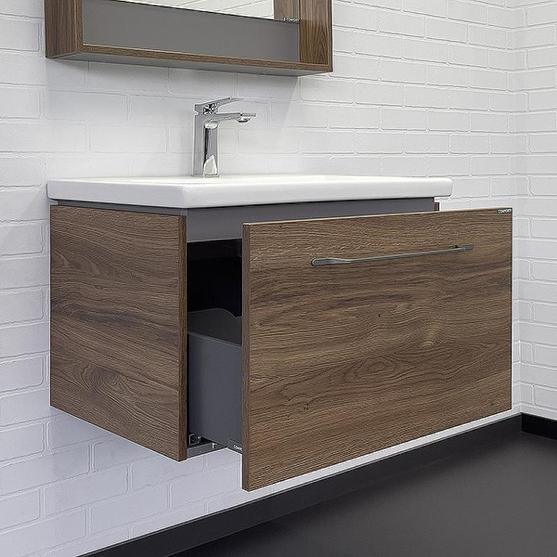 Тумба с раковиной Comforty Томари 70 00-00001279 подвесная Дуб тёмно-коричневый, купить, цена, заказать, магазин, доставка, скидка, промокод, купить, цена, заказать, магазин, доставка, скидка, промокод