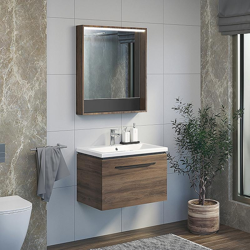 Тумба с раковиной Comforty Томари 70 00-00001279 подвесная Дуб тёмно-коричневый, купить, цена, заказать, магазин, доставка, скидка, промокод, купить, цена, заказать, магазин, доставка, скидка, промокод