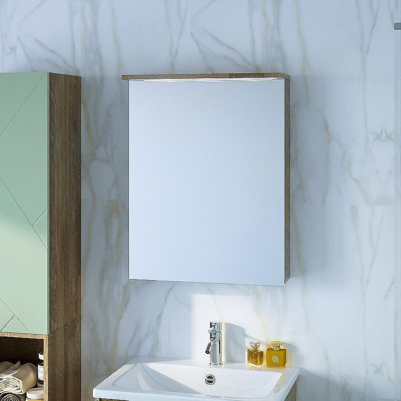 Зеркальный шкаф Бриклаер Кристалл 56 4627125417221 с подсветкой Дуб гранж песочный, купить, цена, заказать, магазин, доставка, скидка, промокод, купить, цена, заказать, магазин, доставка, скидка, промокод