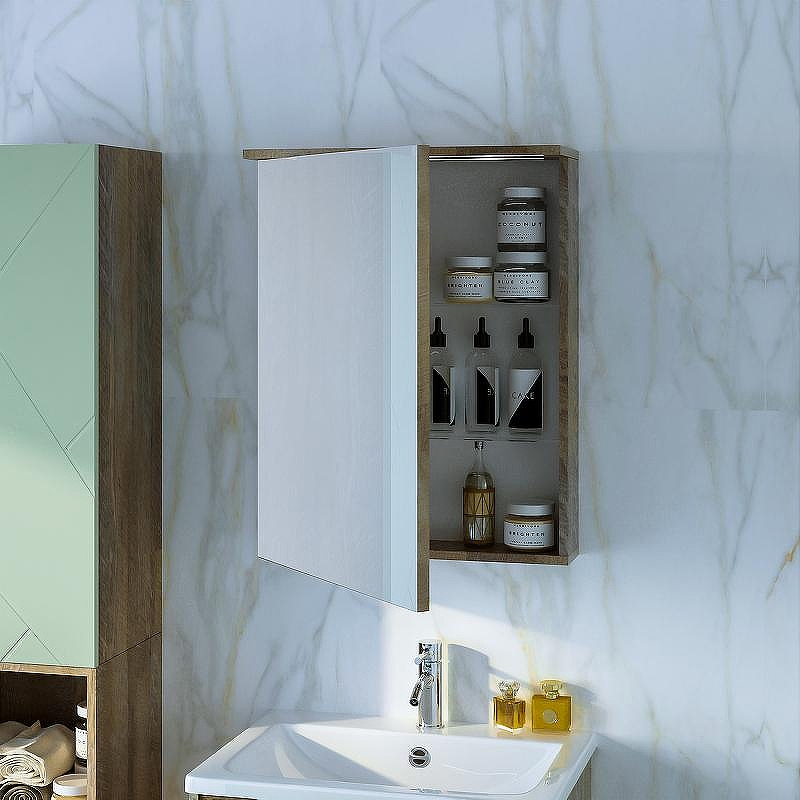 Зеркальный шкаф Бриклаер Кристалл 56 4627125417221 с подсветкой Дуб гранж песочный, купить, цена, заказать, магазин, доставка, скидка, промокод, купить, цена, заказать, магазин, доставка, скидка, промокод