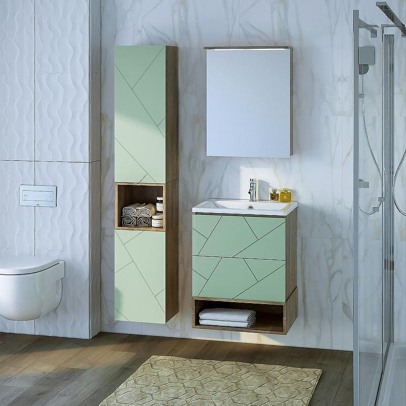 Зеркальный шкаф Бриклаер Кристалл 56 4627125417221 с подсветкой Дуб гранж песочный, купить, цена, заказать, магазин, доставка, скидка, промокод, купить, цена, заказать, магазин, доставка, скидка, промокод