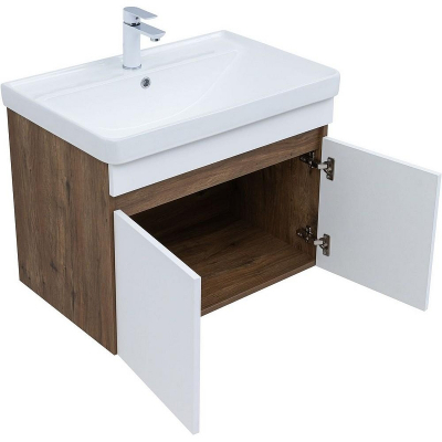 Тумба под раковину Aquanet Оптима 70 344792 подвесная Дуб рустикальный Белый сатин