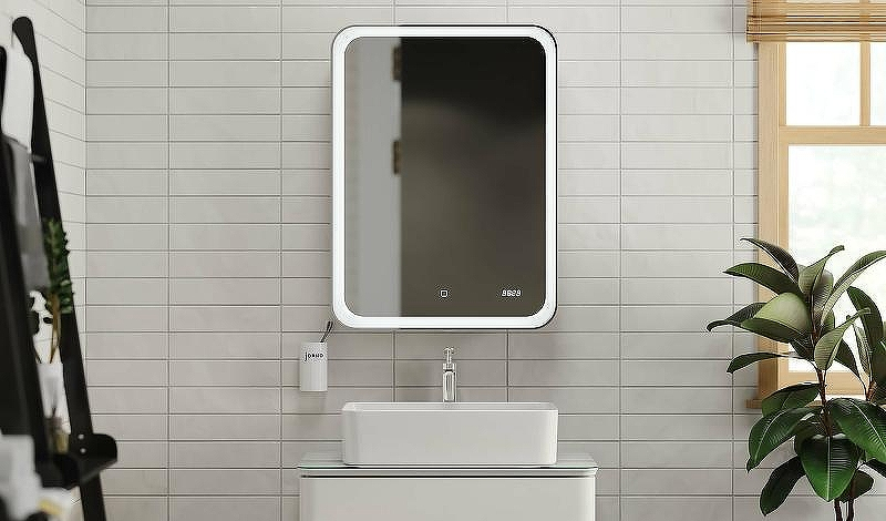 Зеркальный шкаф Jorno Bosko 60 Bos.03.60/W с подсветкой с часами, купить, цена, заказать, магазин, доставка, скидка, промокод, купить, цена, заказать, магазин, доставка, скидка, промокод