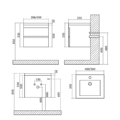 Тумба под раковину Art&Max Family-500-2C-SO-CV подвесная Цемент