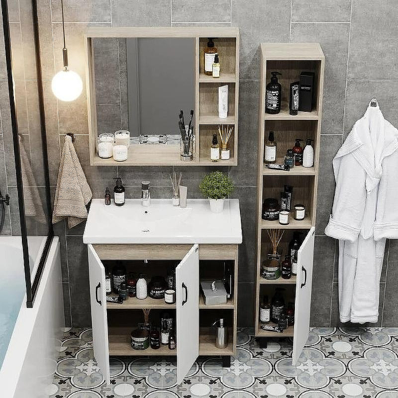 Тумба под раковину Onika Тимбер 80.10 108045 Белый матовый Дуб сонома, купить, цена, заказать, магазин, доставка, скидка, промокод, купить, цена, заказать, магазин, доставка, скидка, промокод