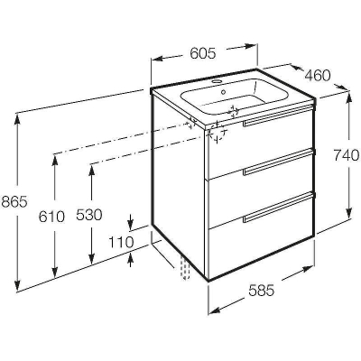 Тумба под раковину Roca Victoria Nord Ice Edition 60 ZRU9302834 подвесная 3 ящика Белый глянец