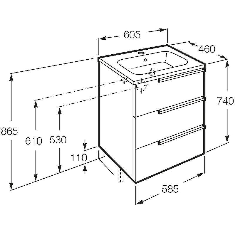 Тумба под раковину Roca Victoria Nord Ice Edition 60 ZRU9302834 подвесная 3 ящика Белый глянец, купить, цена, заказать, магазин, доставка, скидка, промокод, купить, цена, заказать, магазин, доставка, скидка, промокод