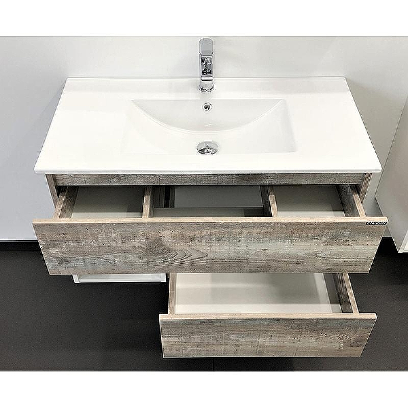 Тумба с раковиной Comforty Турин 90М 00-00013940 подвесная Дуб бежевый Белая глянцевая, купить, цена, заказать, магазин, доставка, скидка, промокод, купить, цена, заказать, магазин, доставка, скидка, промокод