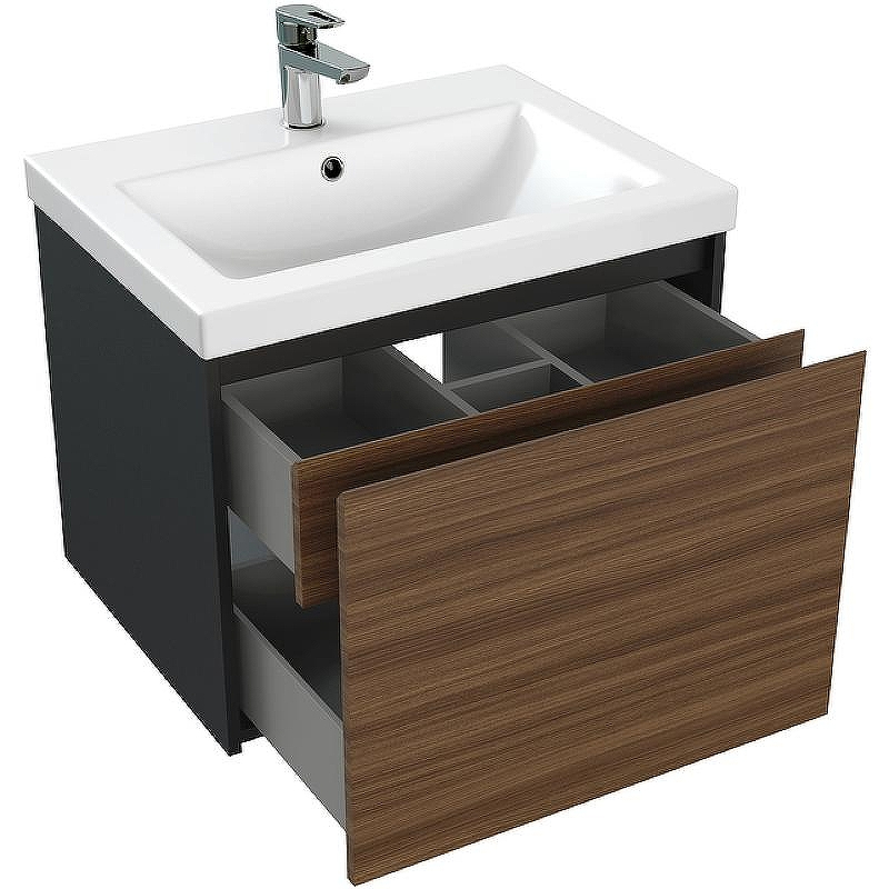 Тумба под раковину Cersanit Grande 60 64759 подвесная Черная Орех, купить, цена, заказать, магазин, доставка, скидка, промокод, купить, цена, заказать, магазин, доставка, скидка, промокод