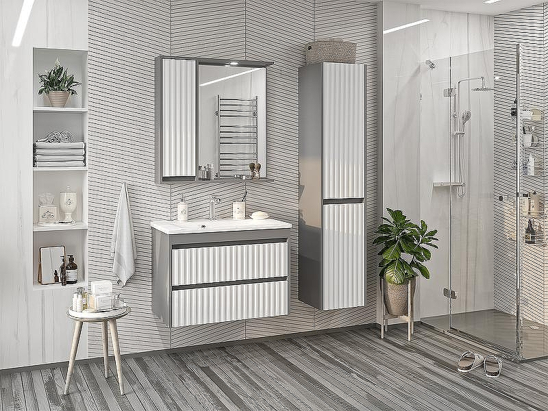 Зеркало со шкафом Brevita Balaton 80 L BAL-04080-01-01Л с подсветкой Белое матовое Серое матовое, купить, цена, заказать, магазин, доставка, скидка, промокод, купить, цена, заказать, магазин, доставка, скидка, промокод