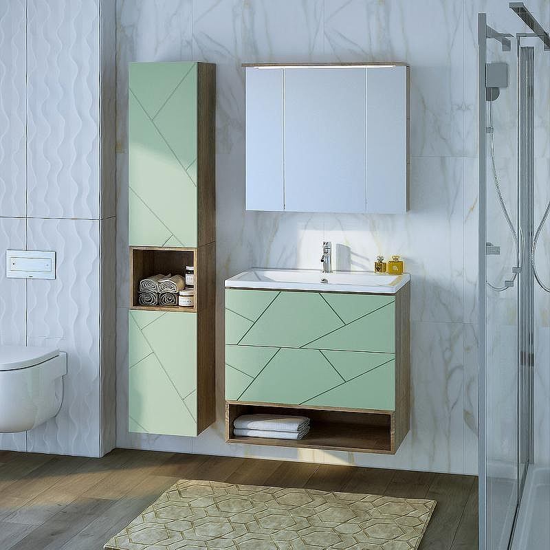 Зеркальный шкаф Бриклаер Кристалл 75 4627125417238 с подсветкой Дуб гранж песочный, купить, цена, заказать, магазин, доставка, скидка, промокод, купить, цена, заказать, магазин, доставка, скидка, промокод