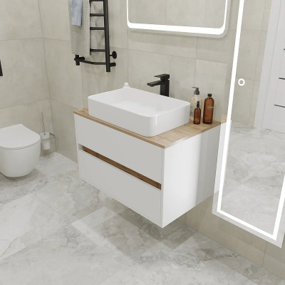 Тумба под раковину 1MarKa Veil 80 Ц0000035553 подвесная цвет Белая аляска Дуб вотан