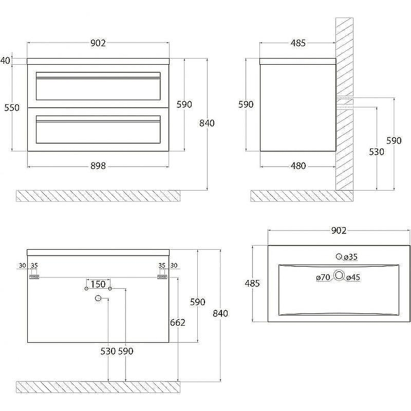Тумба под раковину Art&Max AM-Platino-900-2C-SO-NM подвесная Черная матовая, купить, цена, заказать, магазин, доставка, скидка, промокод, купить, цена, заказать, магазин, доставка, скидка, промокод