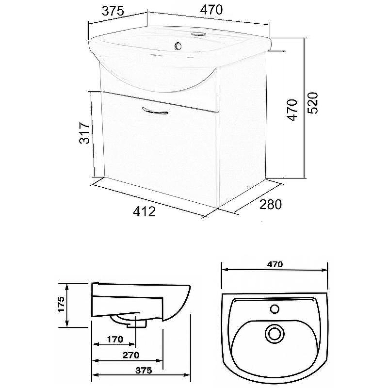 Тумба с раковиной Orange Лайт 45 LRA-45TUW+RA подвесная Белый глянец, купить, цена, заказать, магазин, доставка, скидка, промокод, купить, цена, заказать, магазин, доставка, скидка, промокод