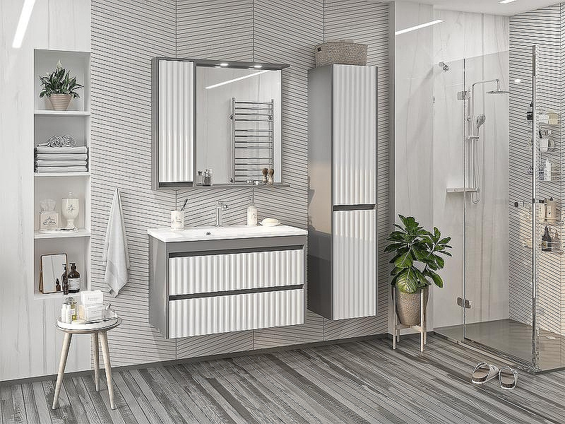 Зеркало со шкафом Brevita Balaton 90 L BAL-04090-01-01Л с подсветкой Белое матовое Серое матовое, купить, цена, заказать, магазин, доставка, скидка, промокод, купить, цена, заказать, магазин, доставка, скидка, промокод