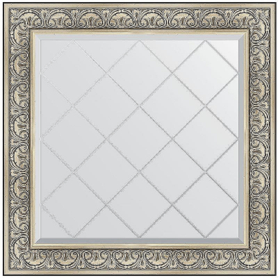 Зеркало Evoform Exclusive-G 90х90 BY 4338 с гравировкой в багетной раме - Барокко серебро 106