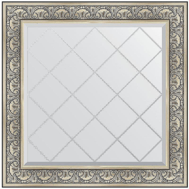 Зеркало Evoform Exclusive-G 90х90 BY 4338 с гравировкой в багетной раме - Барокко серебро 106, купить, цена, заказать, магазин, доставка, скидка, промокод, купить, цена, заказать, магазин, доставка, скидка, промокод