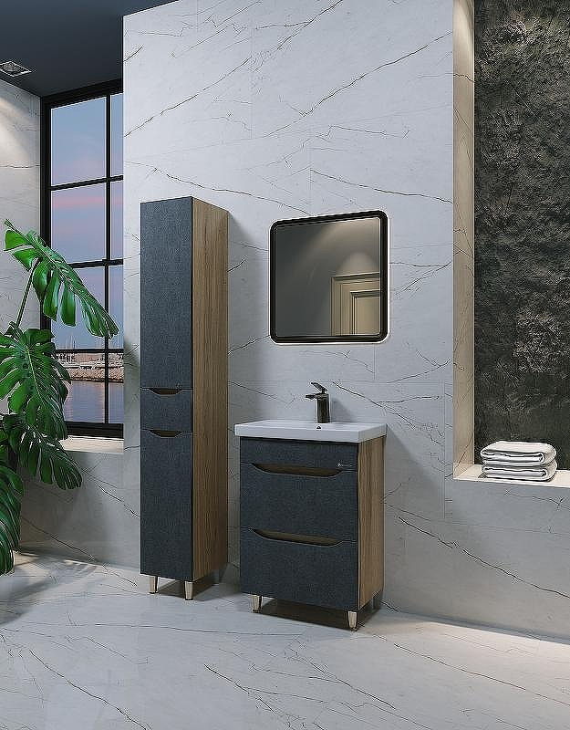 Тумба под раковину Bellezza Слим 60 4636509110429 Серый Натуральный дуб, купить, цена, заказать, магазин, доставка, скидка, промокод, купить, цена, заказать, магазин, доставка, скидка, промокод