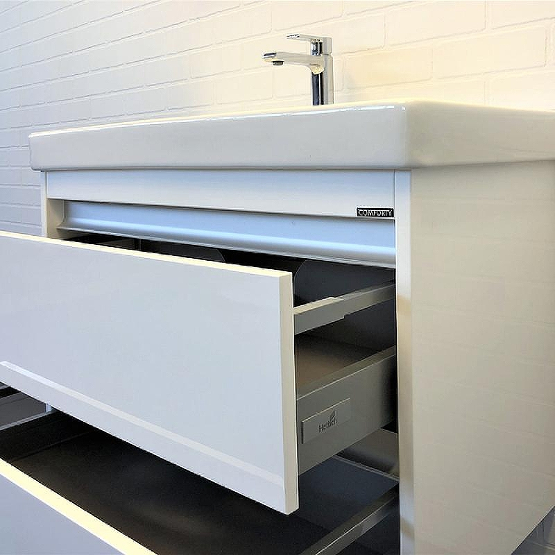 Тумба с раковиной Comforty Дублин 90 00-00005213 подвесная Белая глянцевая, купить, цена, заказать, магазин, доставка, скидка, промокод, купить, цена, заказать, магазин, доставка, скидка, промокод