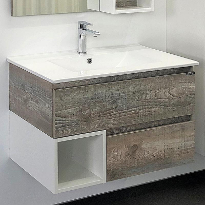 Тумба с раковиной Comforty Турин 75М 00-00013913 подвесная Дуб бежевый Белая глянцевая