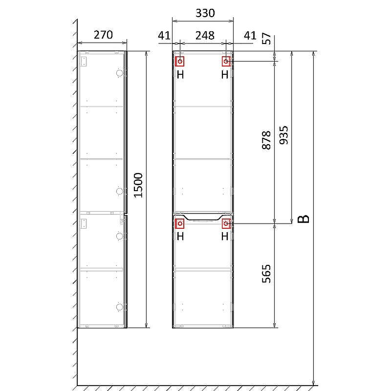 Шкаф пенал Raval Statik 33 Sta.04.150/P/W подвесной Белый, купить, цена, заказать, магазин, доставка, скидка, промокод, купить, цена, заказать, магазин, доставка, скидка, промокод