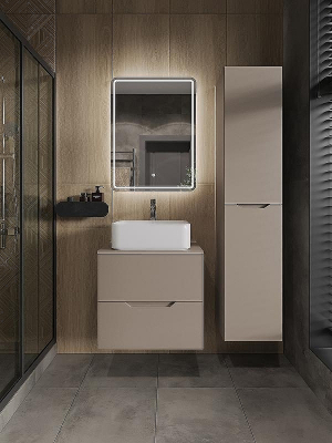 Тумба с раковиной Orange Line 60 Li-60TuLMDF+B02-460W подвесная Латте матовый