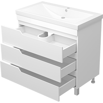 Тумба с раковиной Misty Софт 90 УТ000015031 Белая глянцевая