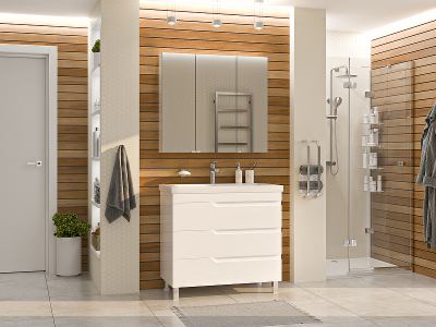 Тумба с раковиной Misty Софт 90 УТ000015031 Белая глянцевая