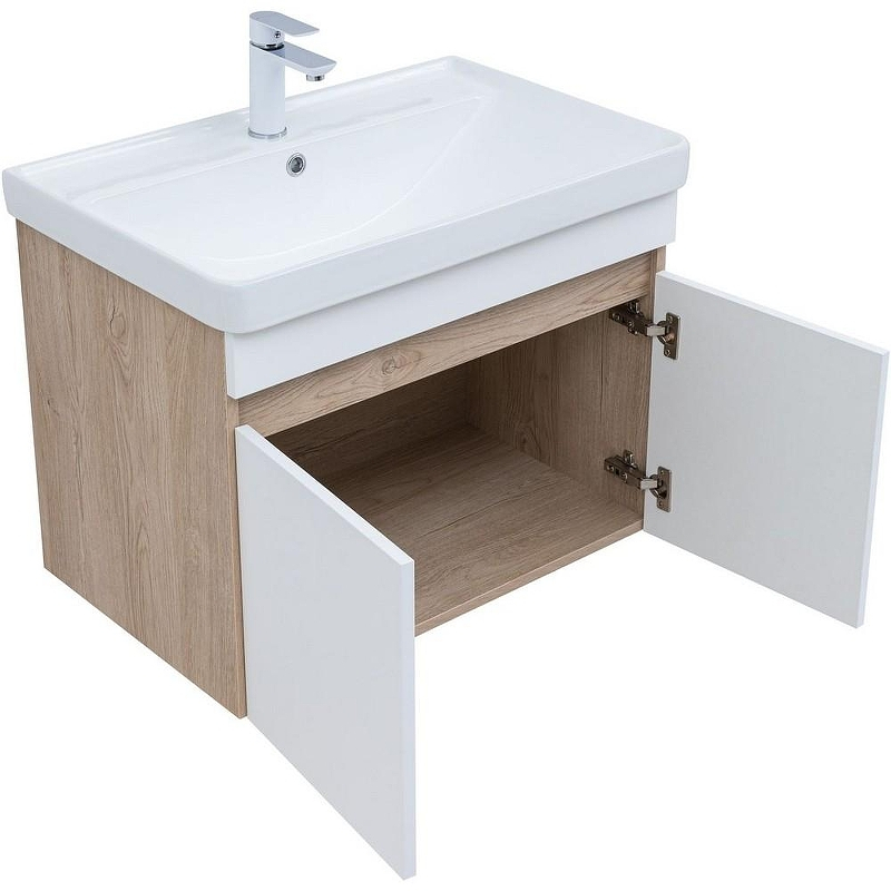 Тумба под раковину Aquanet Оптима 80 344801 подвесная Дуб светлый Белый сатин, купить, цена, заказать, магазин, доставка, скидка, промокод, купить, цена, заказать, магазин, доставка, скидка, промокод