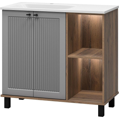 Тумба с раковиной Brevita Lumus 90 L УТ000025489 Серая матовая Дуб Галифакс олово