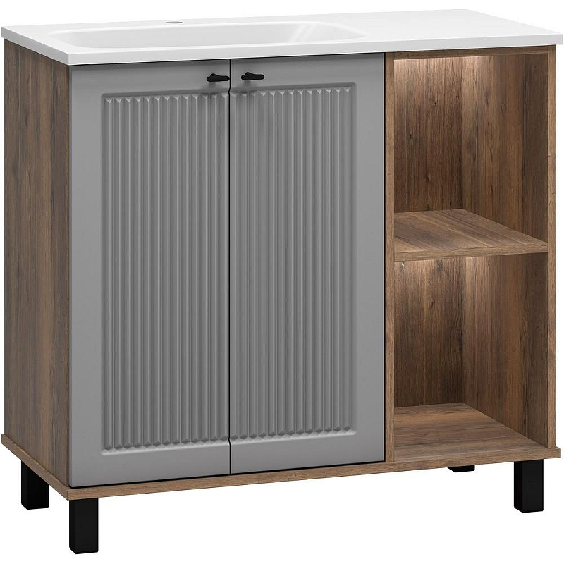 Тумба с раковиной Brevita Lumus 90 L УТ000025489 Серая матовая Дуб Галифакс олово, купить, цена, заказать, магазин, доставка, скидка, промокод, купить, цена, заказать, магазин, доставка, скидка, промокод