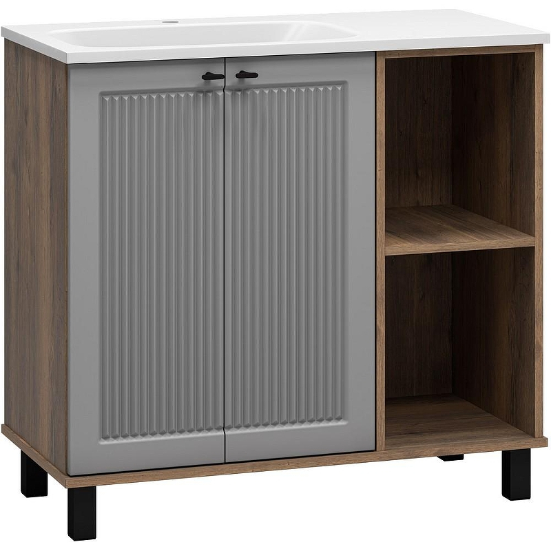 Тумба с раковиной Brevita Lumus 90 L УТ000025489 Серая матовая Дуб Галифакс олово, купить, цена, заказать, магазин, доставка, скидка, промокод, купить, цена, заказать, магазин, доставка, скидка, промокод