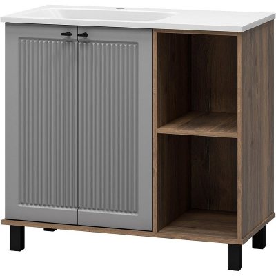 Тумба с раковиной Brevita Lumus 90 L УТ000025489 Серая матовая Дуб Галифакс олово