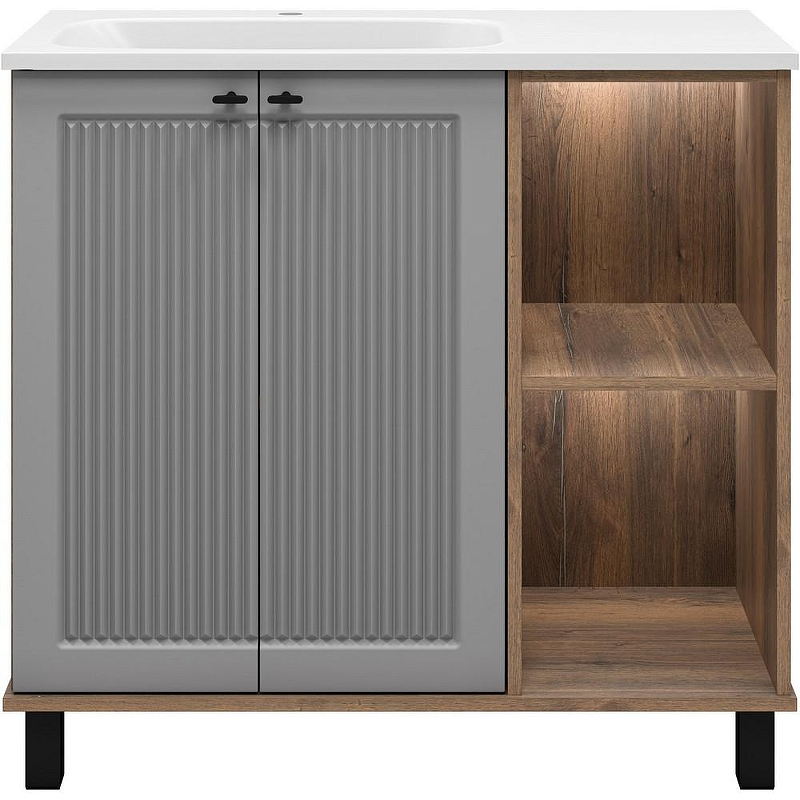 Тумба с раковиной Brevita Lumus 90 L УТ000025489 Серая матовая Дуб Галифакс олово, купить, цена, заказать, магазин, доставка, скидка, промокод, купить, цена, заказать, магазин, доставка, скидка, промокод