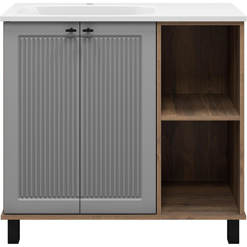 Тумба с раковиной Brevita Lumus 90 L УТ000025489 Серая матовая Дуб Галифакс олово, купить, цена, заказать, магазин, доставка, скидка, промокод, купить, цена, заказать, магазин, доставка, скидка, промокод