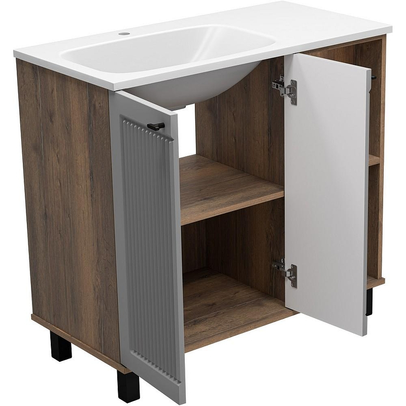 Тумба с раковиной Brevita Lumus 90 L УТ000025489 Серая матовая Дуб Галифакс олово, купить, цена, заказать, магазин, доставка, скидка, промокод, купить, цена, заказать, магазин, доставка, скидка, промокод