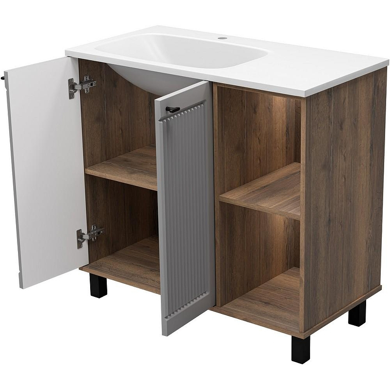 Тумба с раковиной Brevita Lumus 90 L УТ000025489 Серая матовая Дуб Галифакс олово, купить, цена, заказать, магазин, доставка, скидка, промокод, купить, цена, заказать, магазин, доставка, скидка, промокод