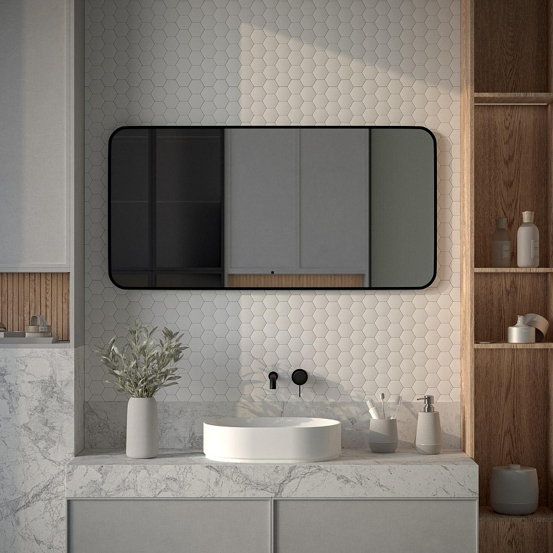 Зеркало Defesto Aura 120х60 DF 2968RH с подсветкой 34W-4500K/ИК - выключатель/Нейтральный белый свет/Черная рама, купить, цена, заказать, магазин, доставка, скидка, промокод, купить, цена, заказать, магазин, доставка, скидка, промокод