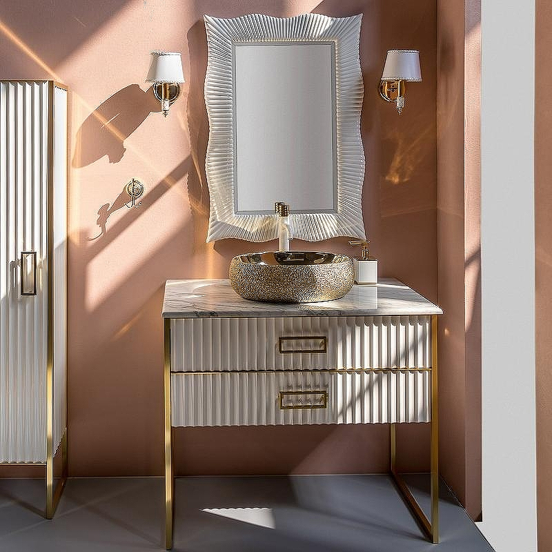 Тумба под раковину Boheme Armadi Art Monaco 80 867-080-WG Белая глянец Золото, купить, цена, заказать, магазин, доставка, скидка, промокод, купить, цена, заказать, магазин, доставка, скидка, промокод