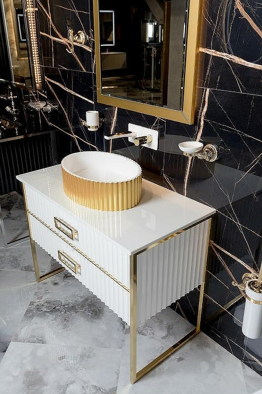 Тумба под раковину Boheme Armadi Art Monaco 80 867-080-WG Белая глянец Золото, купить, цена, заказать, магазин, доставка, скидка, промокод, купить, цена, заказать, магазин, доставка, скидка, промокод