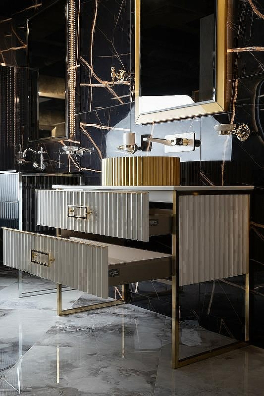 Тумба под раковину Boheme Armadi Art Monaco 80 867-080-WG Белая глянец Золото, купить, цена, заказать, магазин, доставка, скидка, промокод, купить, цена, заказать, магазин, доставка, скидка, промокод