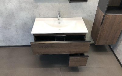 Тумба с раковиной Comforty Франкфурт 90 00004150657 подвесная Дуб шоколадно-коричневый с Белой раковиной