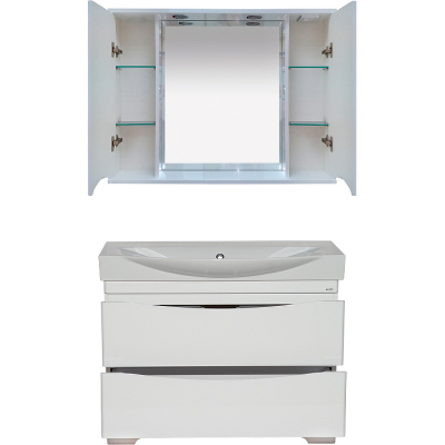 Зеркало со шкафом Misty Элвис 105 П-Элв-01105-011 с подсветкой Белое глянцевое